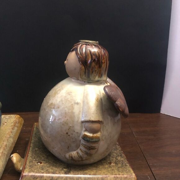 Vintage Kirklands Potters Garden Snowman And Angel Pottery Stocking Hangers - Picture 8 of 12